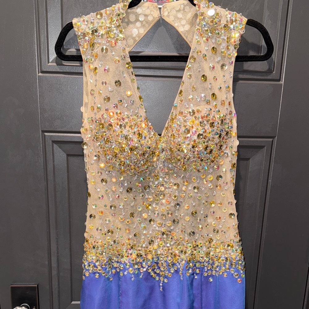 Elegant Sequin Embellished Evening Gown - purple and gold